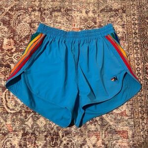 Aviator Nation 5 Stripe Flex Board Shorts Neon Blue Rainbow Small